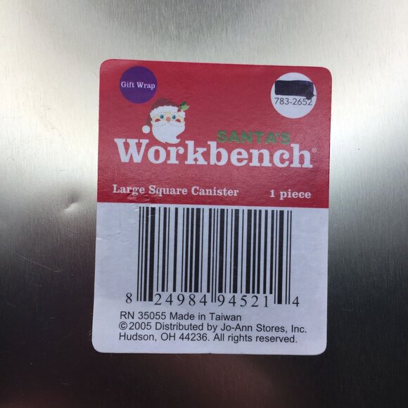 Santa's Workbench Square Canister Holiday Kitchen Decor Cookies Candy Jar 5.25" - Picture 7 of 11